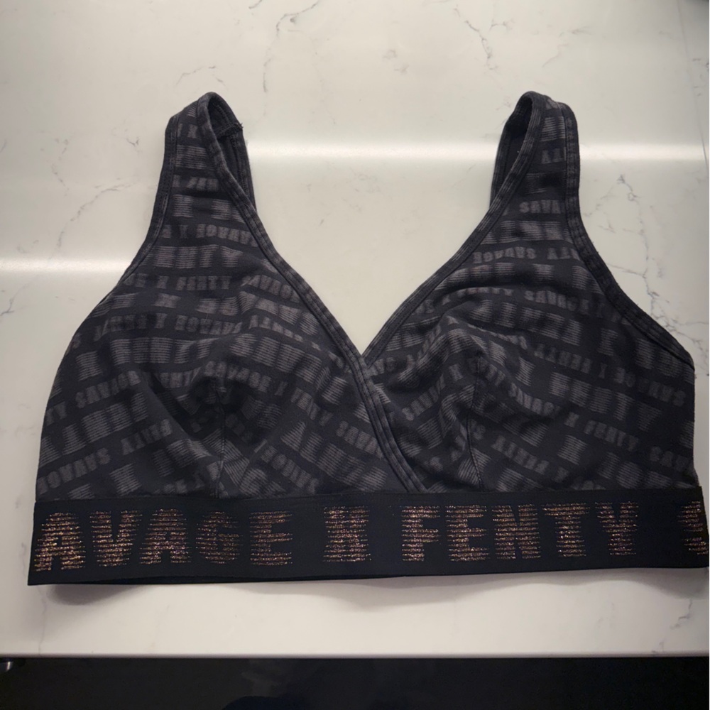 Savage X Fenty Black and Gray Bralette with Logo Band Plus Size 2X